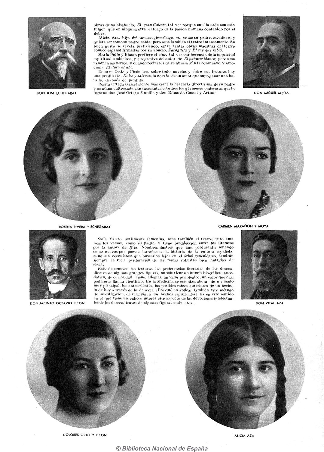 Página de revista con varias fotos grandes de retratos de mujeres y otras más pequeñas de hombres.
