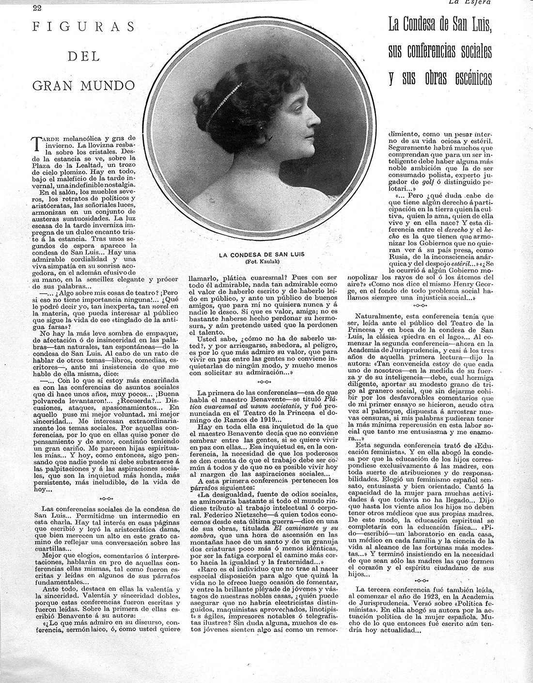 Página de periódico, con fotografía de mujer.