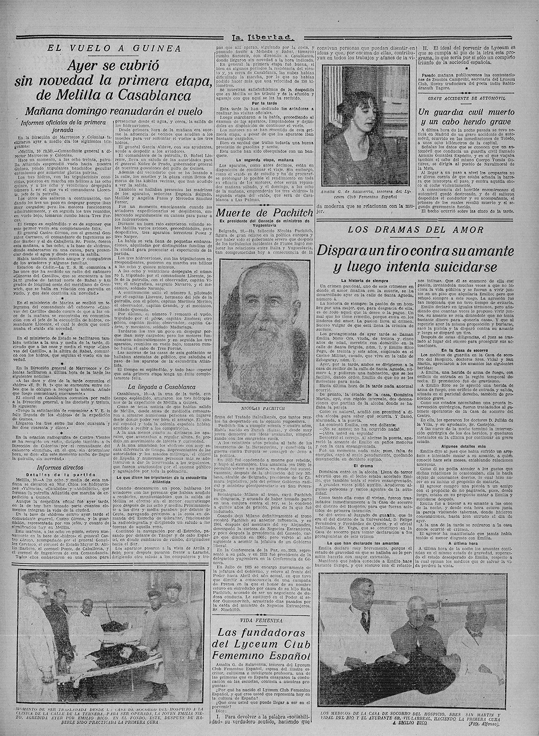 Página del periódico "La Libertad", con el titular "Las Fundadoras del Lyceum Club Femenino Español", y el retrato de una mujer.