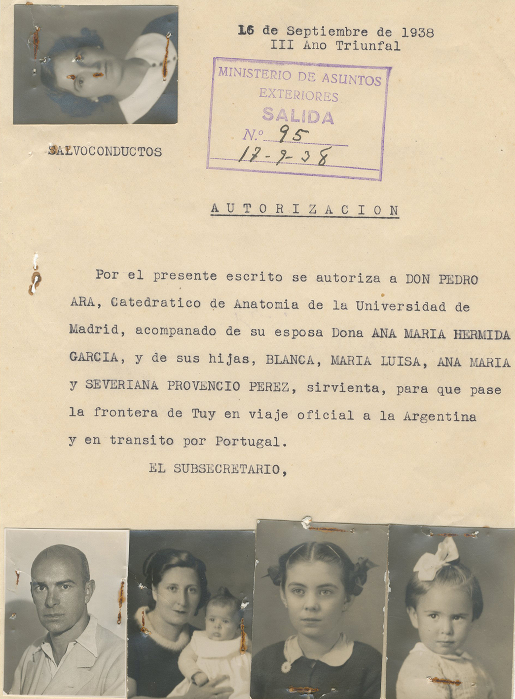 Autorización del Ministerio de Asuntos Exteriores, con fotografías de varias personas.