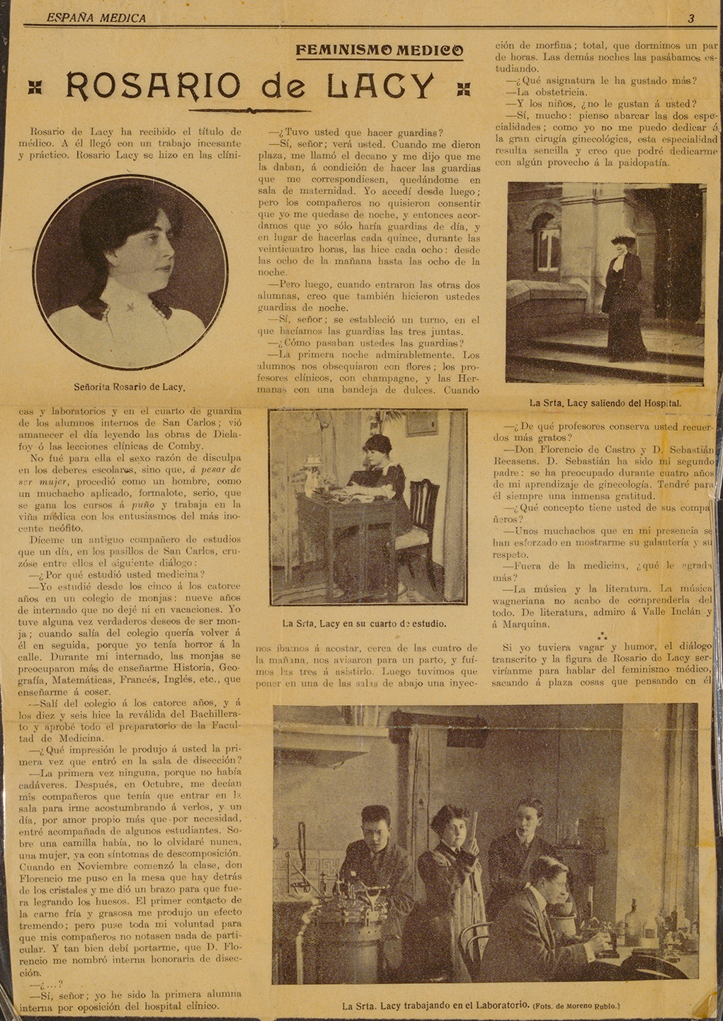 Página del periódico "La España Médica", con varias fotos de Rosario de Lacy.