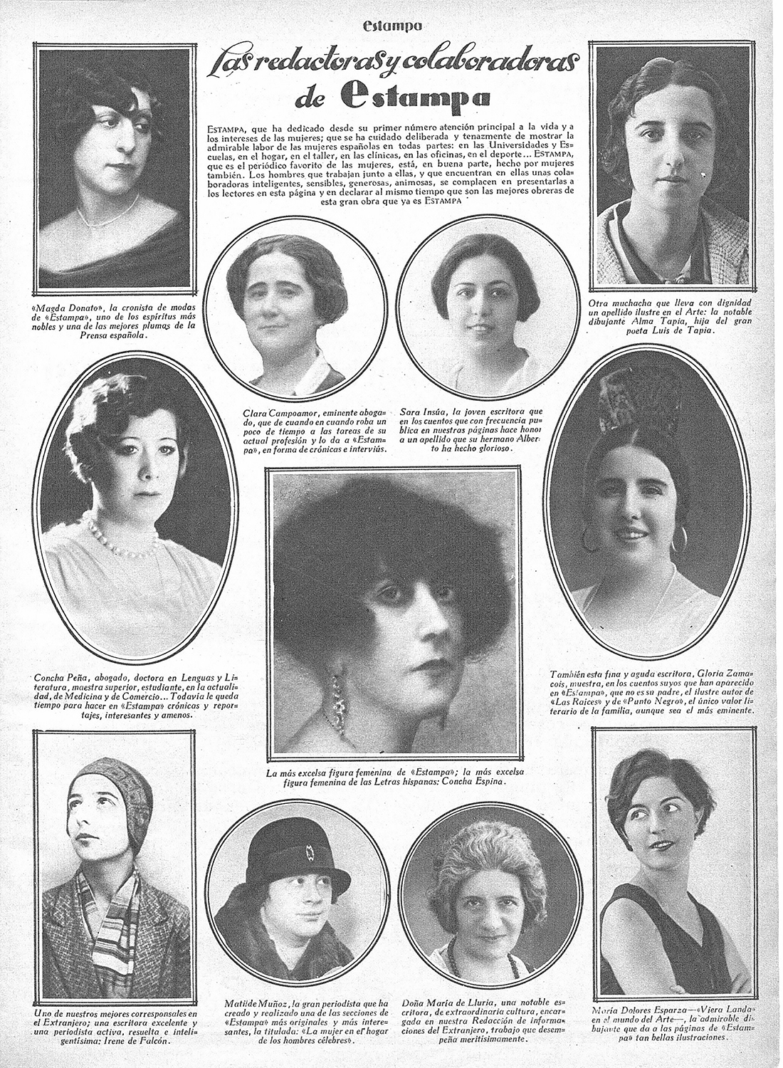 Página de la revista "Estampa", con varios retratos de mujeres.