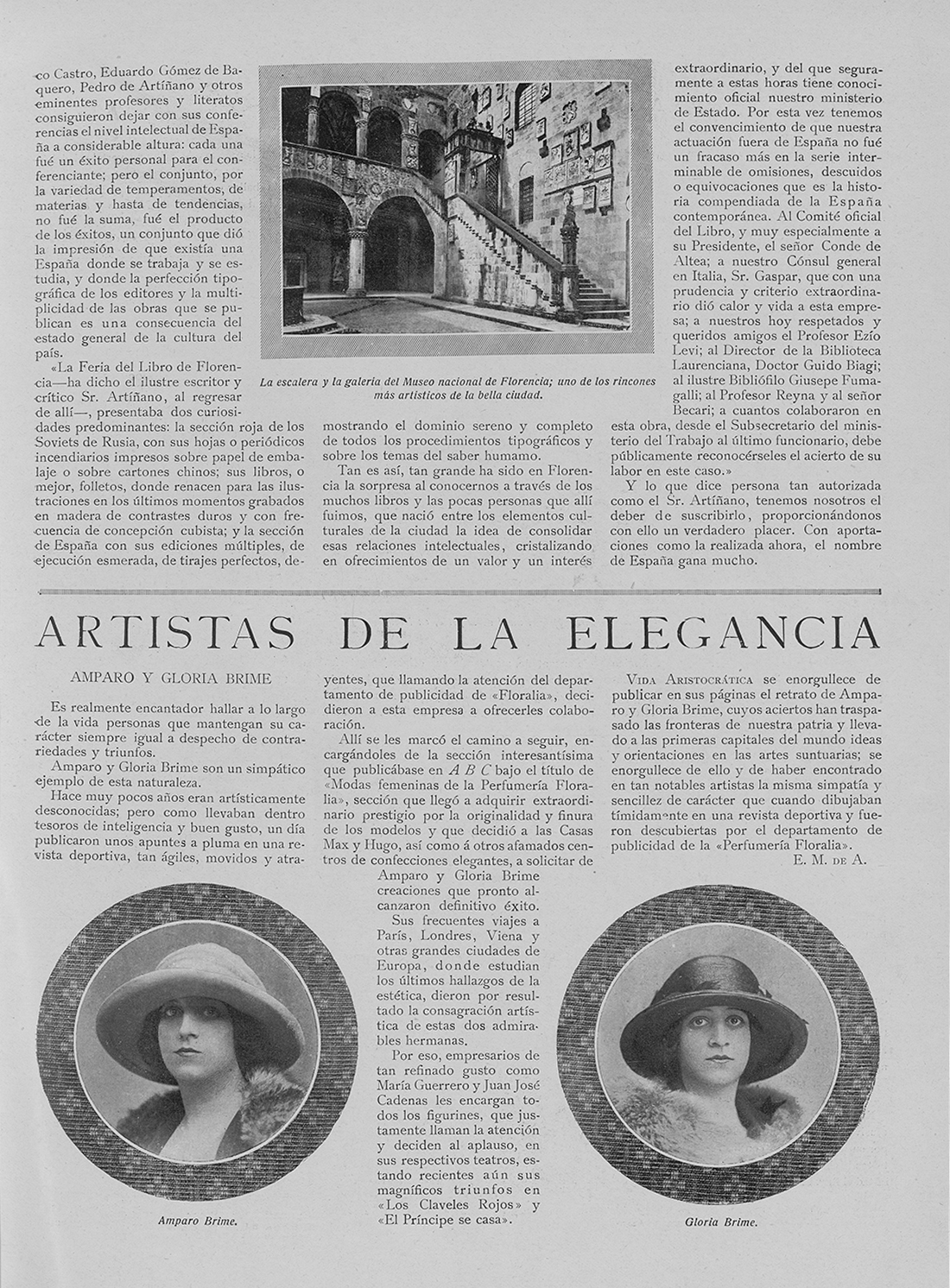 Página de periódico con la foto de dos mujeres, y como titular "Artistas de la Elegancia".