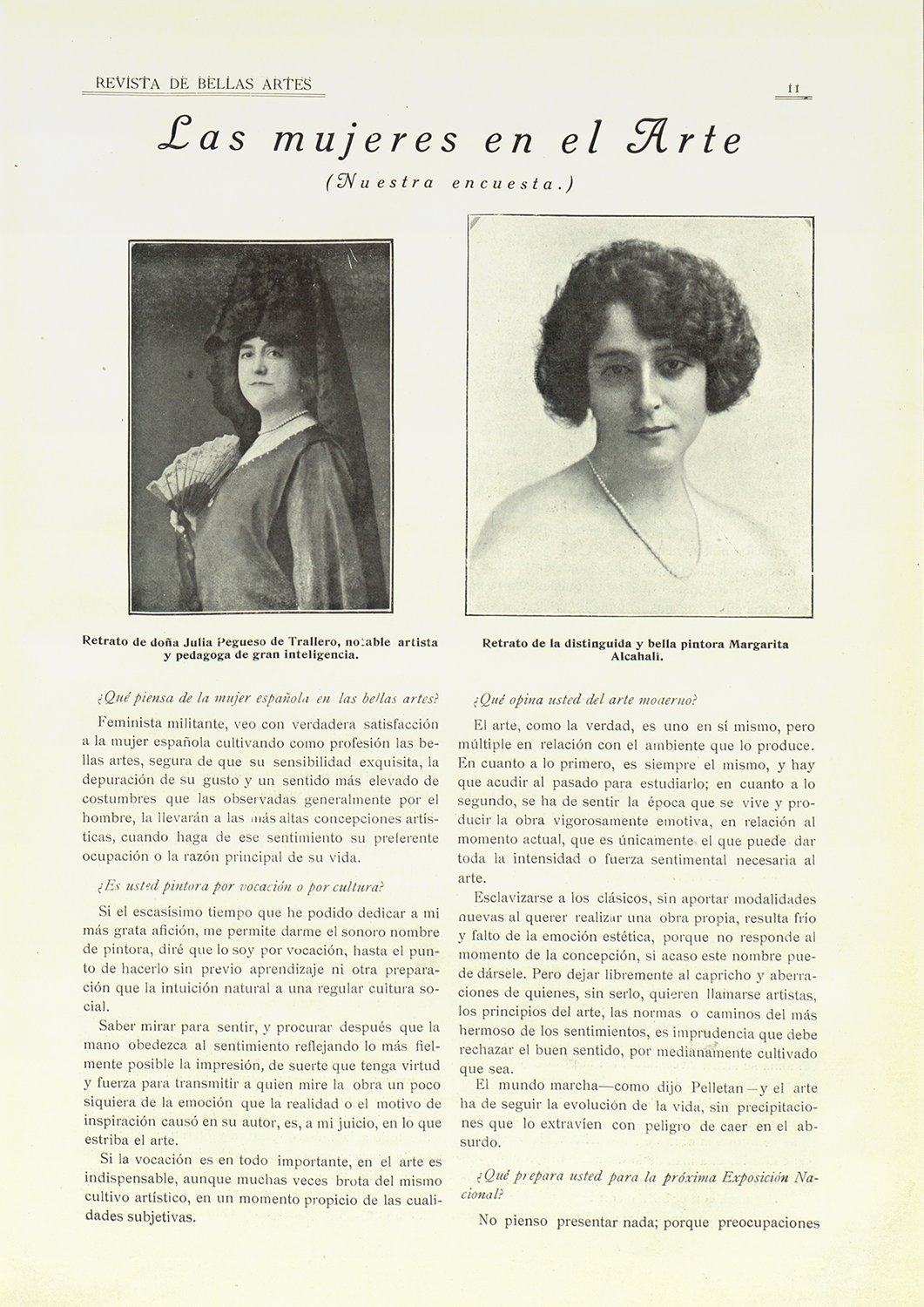 Página de la "Revista de Bellas Artes", con dos fotos de mujeres, y el titular "Las mujeres en el Arte".
