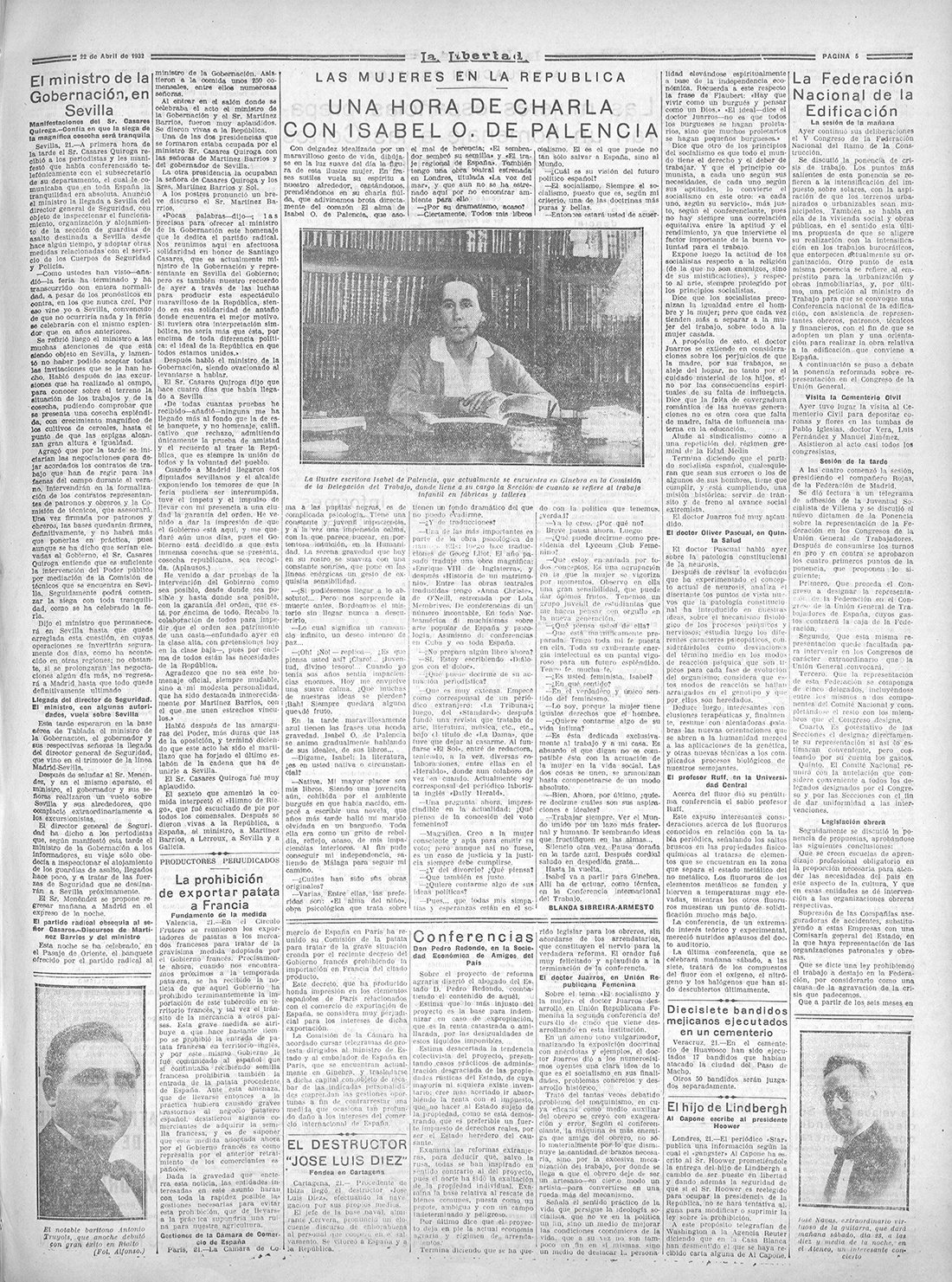 Página del periódico "La Libertad", con fotogra´dia de mujer.