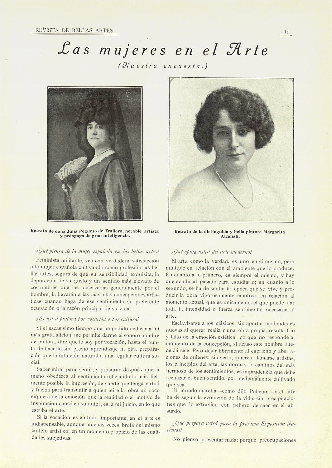 Página de la revista "Bellas Artes", con el titular "Las mujeres en el Arte", y dos retratos de mujeres.