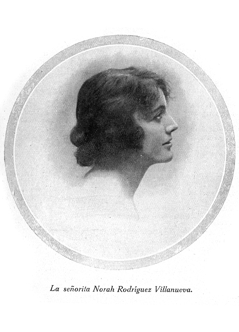 Retrato de mujer de perfil en marco redondo.