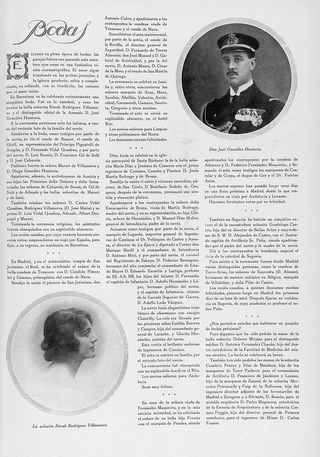 Página de revista con la foto de una mujer, y de titular "Bodas".