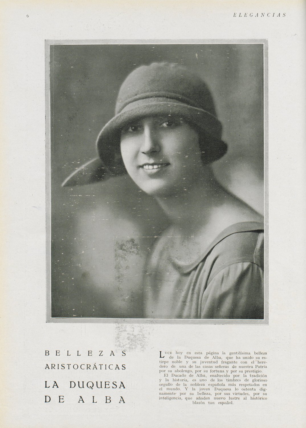 Página de la Revista "Elegancias", con un retrato de mujer y el titular "Bellezas Aristocráticas".