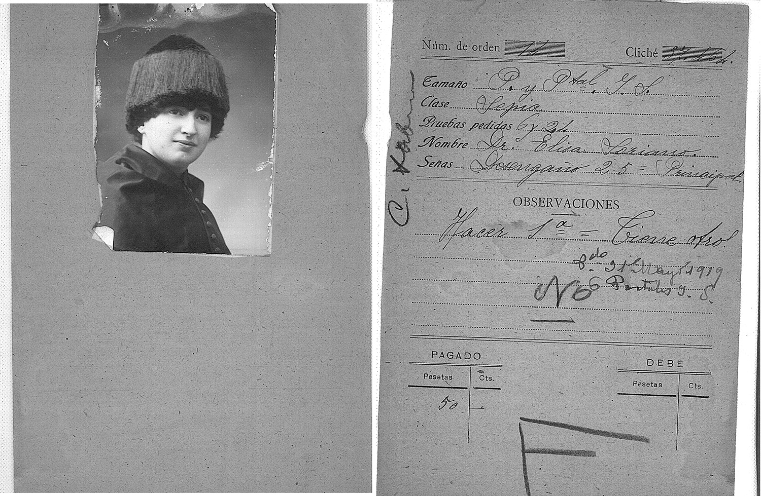 Recibo con fotografía de mujer.