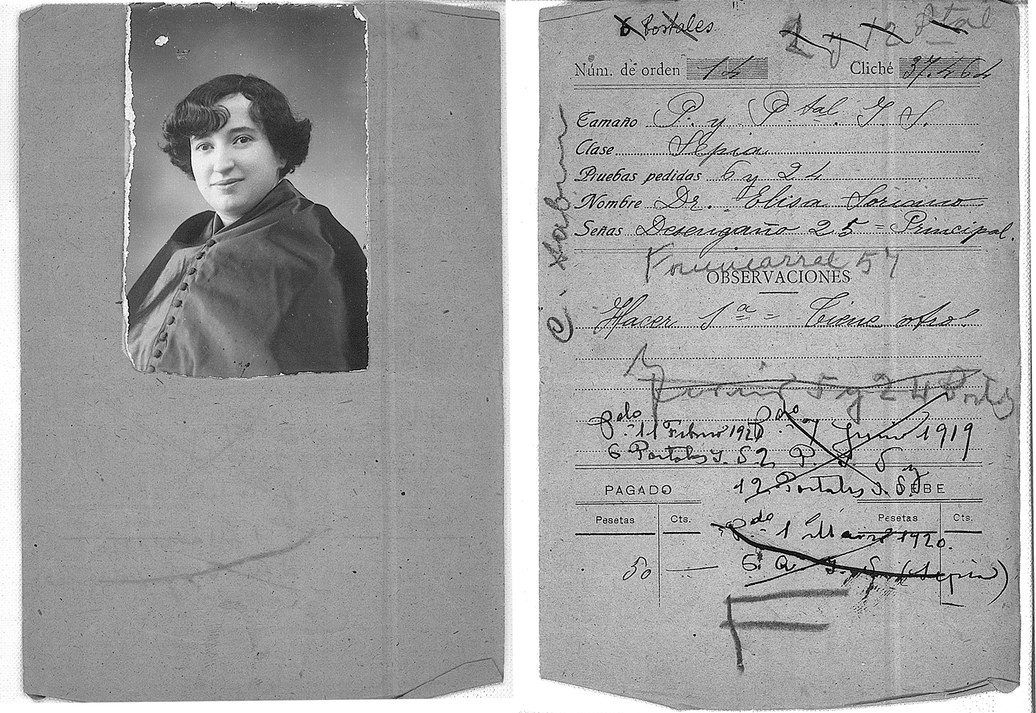 Recibo con fotografía de mujer.